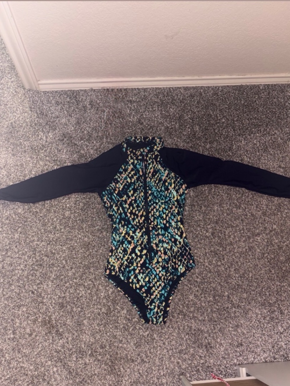 Womens All in Motion Long Sleeve One-Piece Swimsuit - Teal Pattern